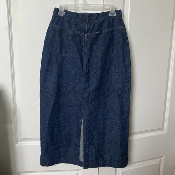 Vintage Brams Paris Denim Front Pocket Long Modest Maxi Skirt Cotton Medium - Picture 4 of 5